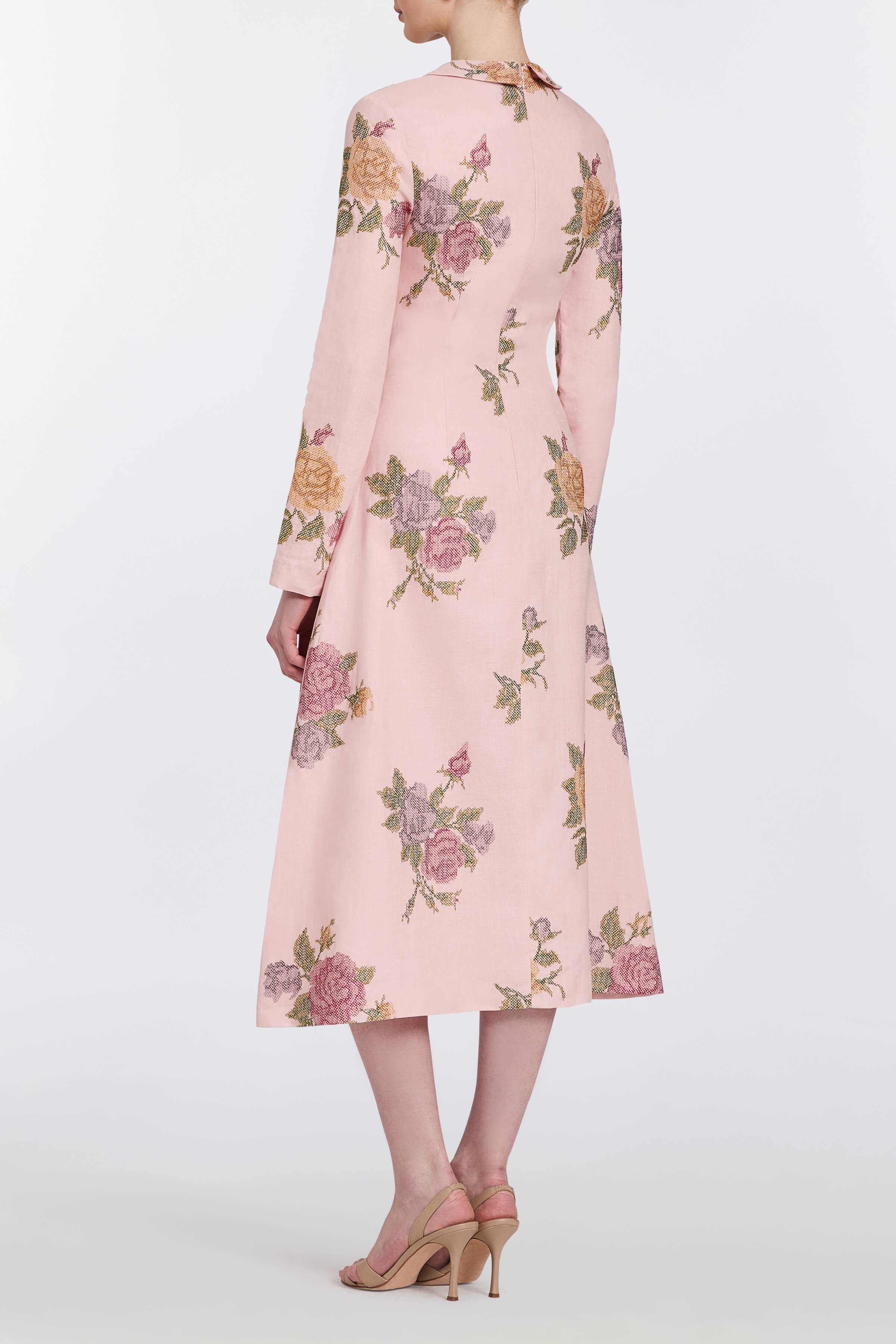 Gretel Cross Stitch Linen Midi Dress