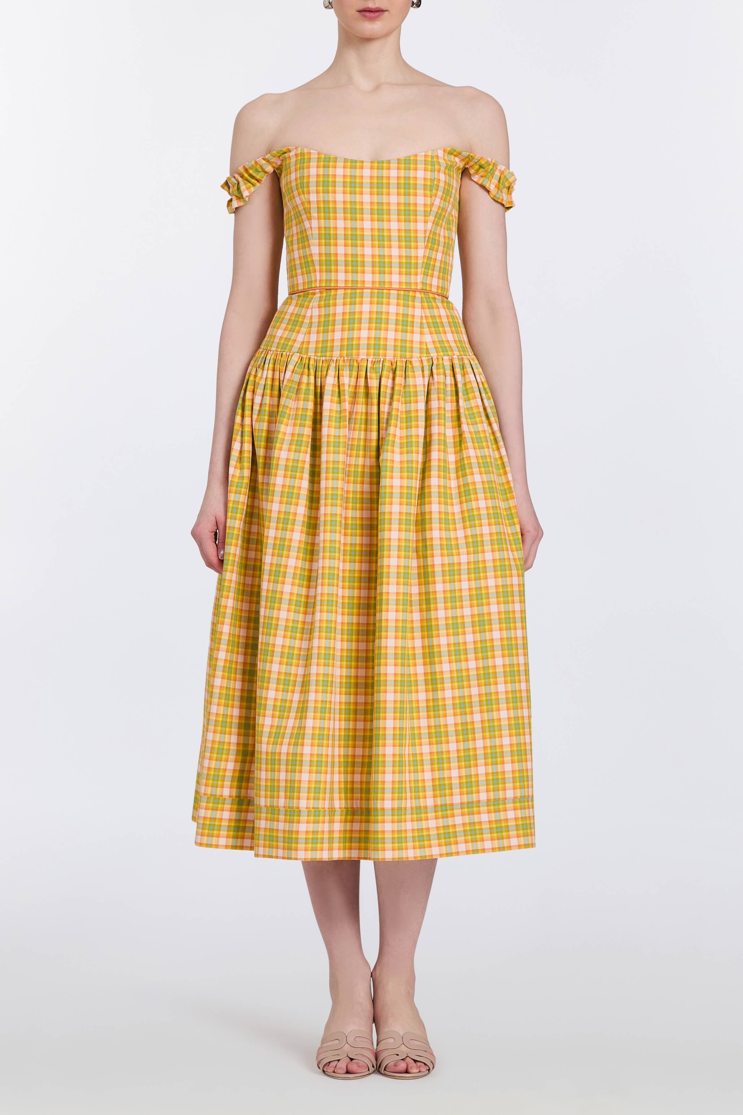 Giorgia Saffron Plaid Midi Dress