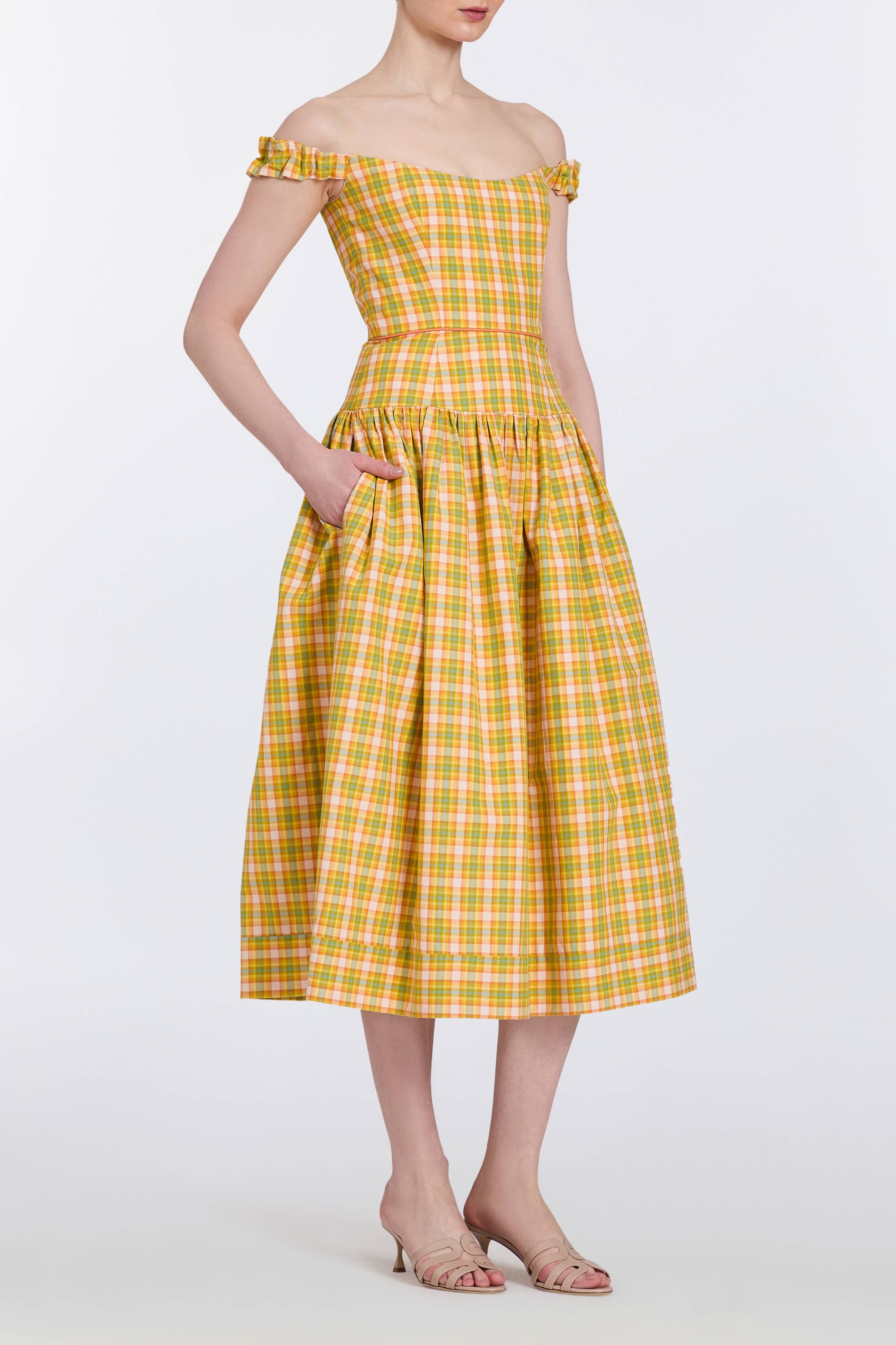 Giorgia Saffron Plaid Midi Dress