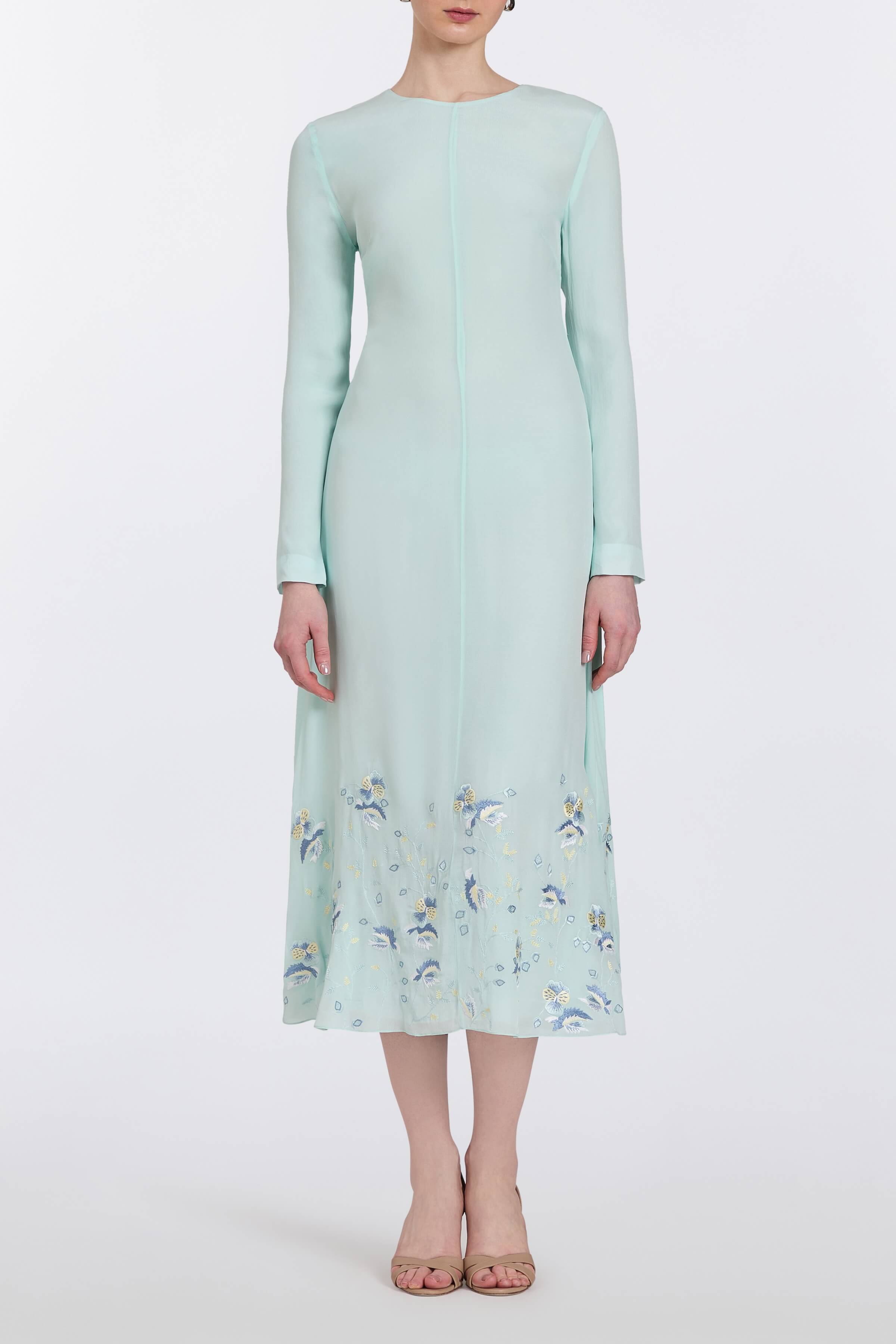 Elsie Light Blue Pansy Midi Dress