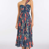 Erica Red Bloom Chiffon Midi Dress