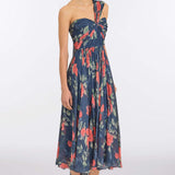 Erica Red Bloom Chiffon Midi Dress