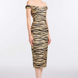 Amina Zebra-Striped Midi Dress