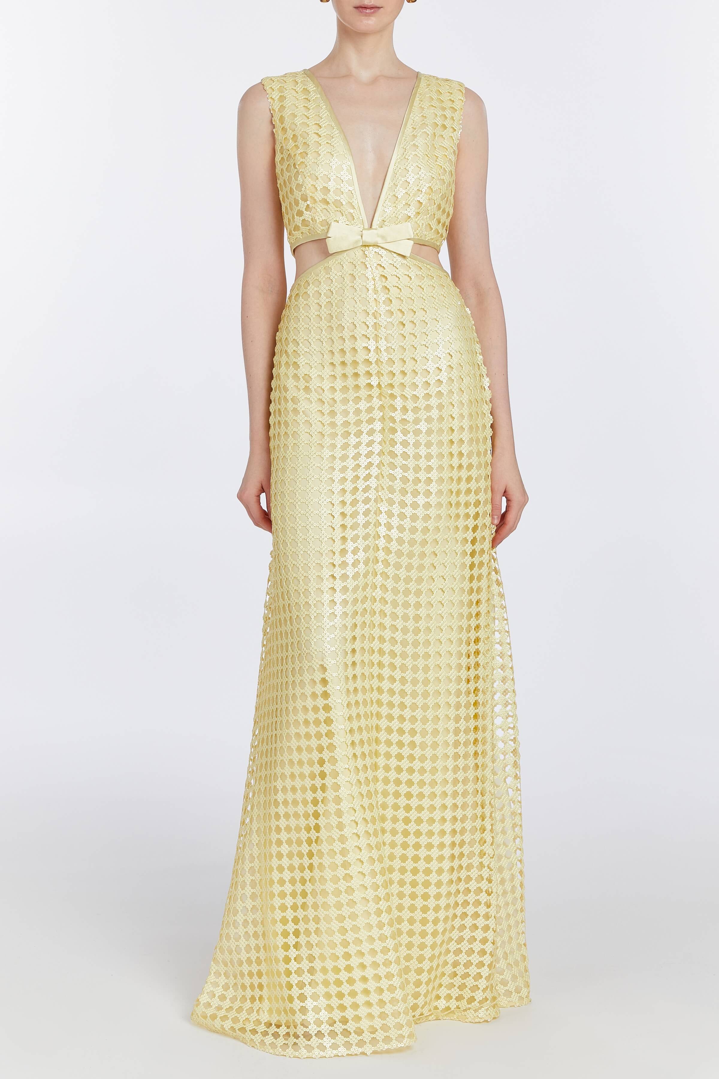 Monaca Yellow Sequin Net Gown