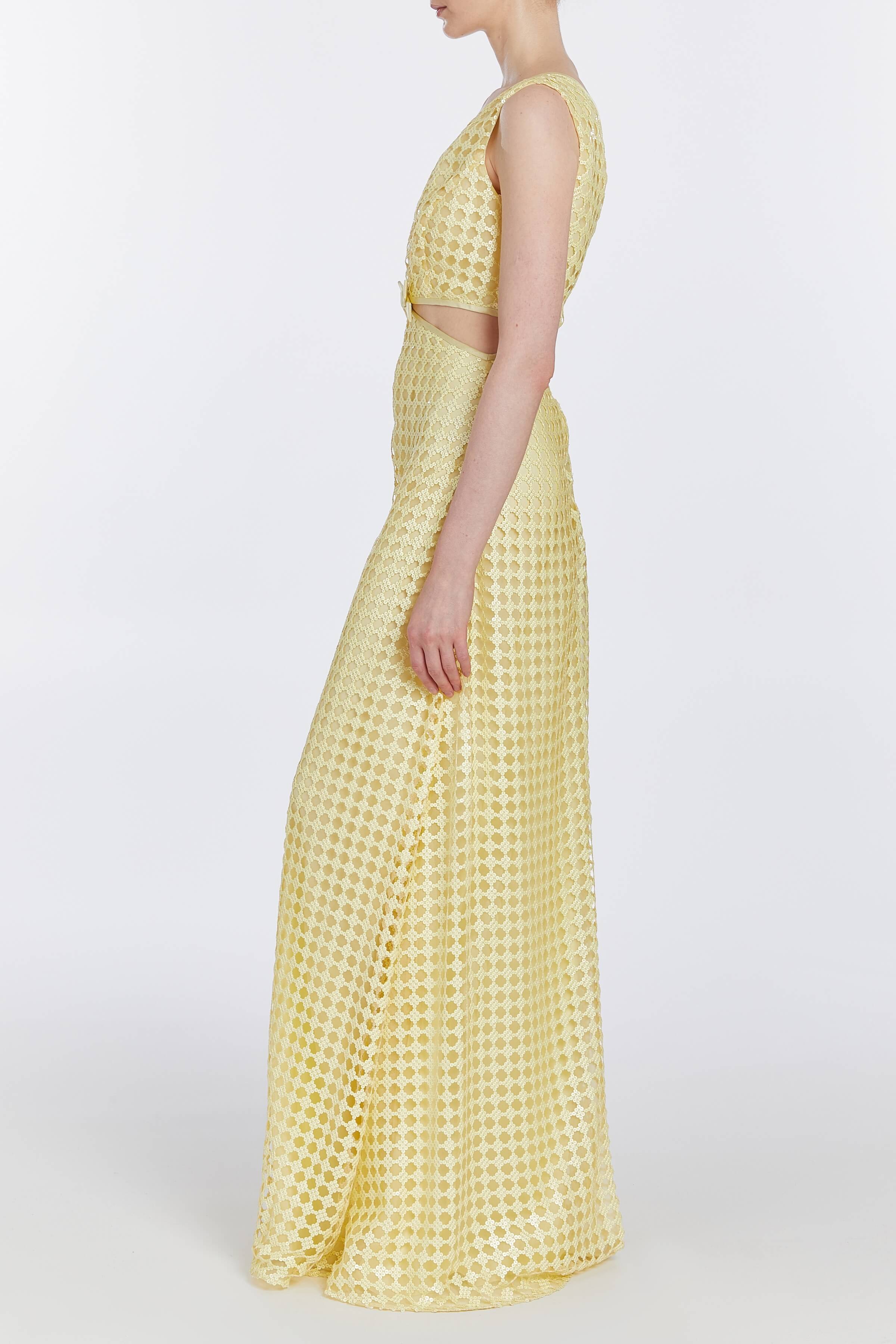 Monaca Yellow Sequin Net Gown