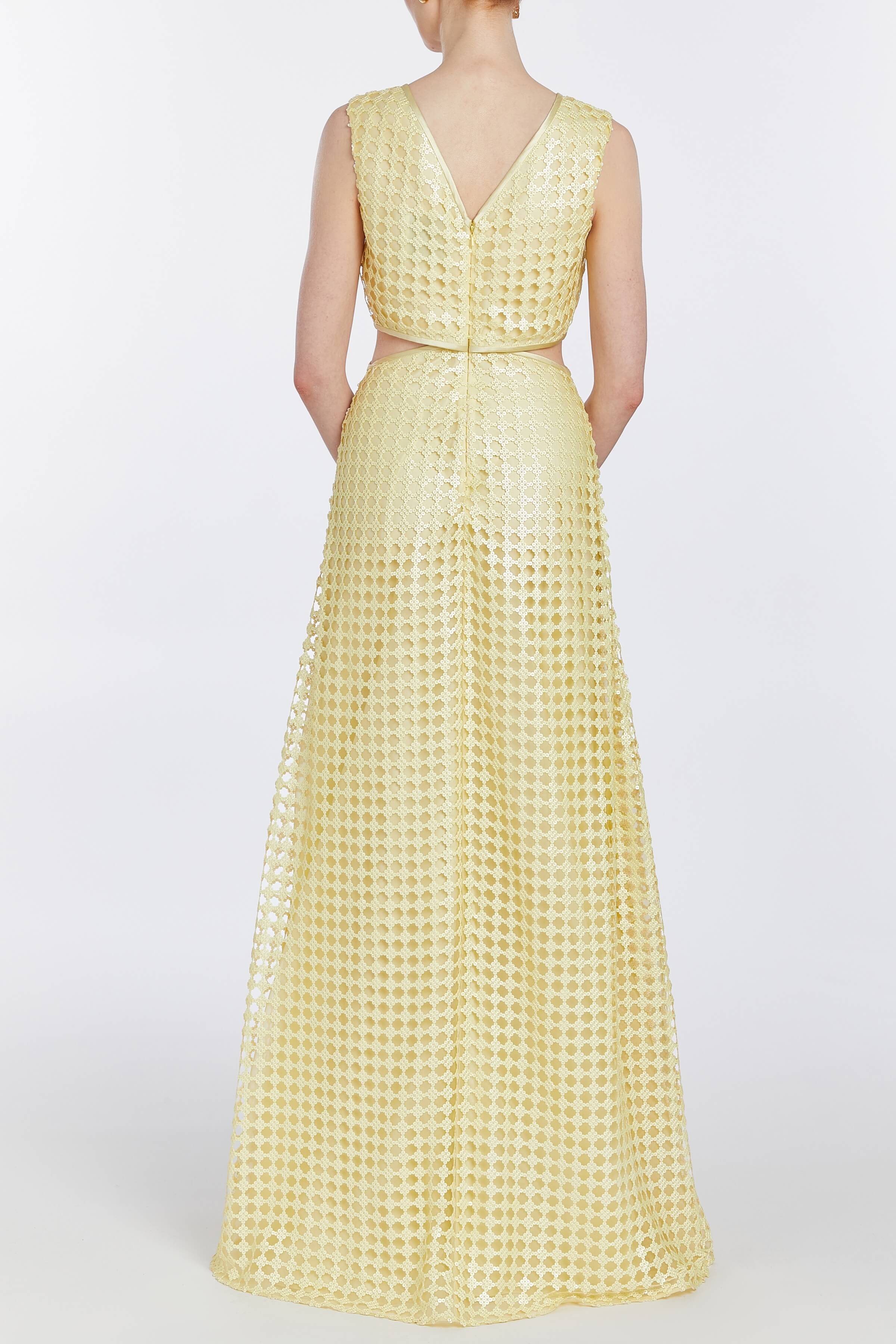 Monaca Yellow Sequin Net Gown