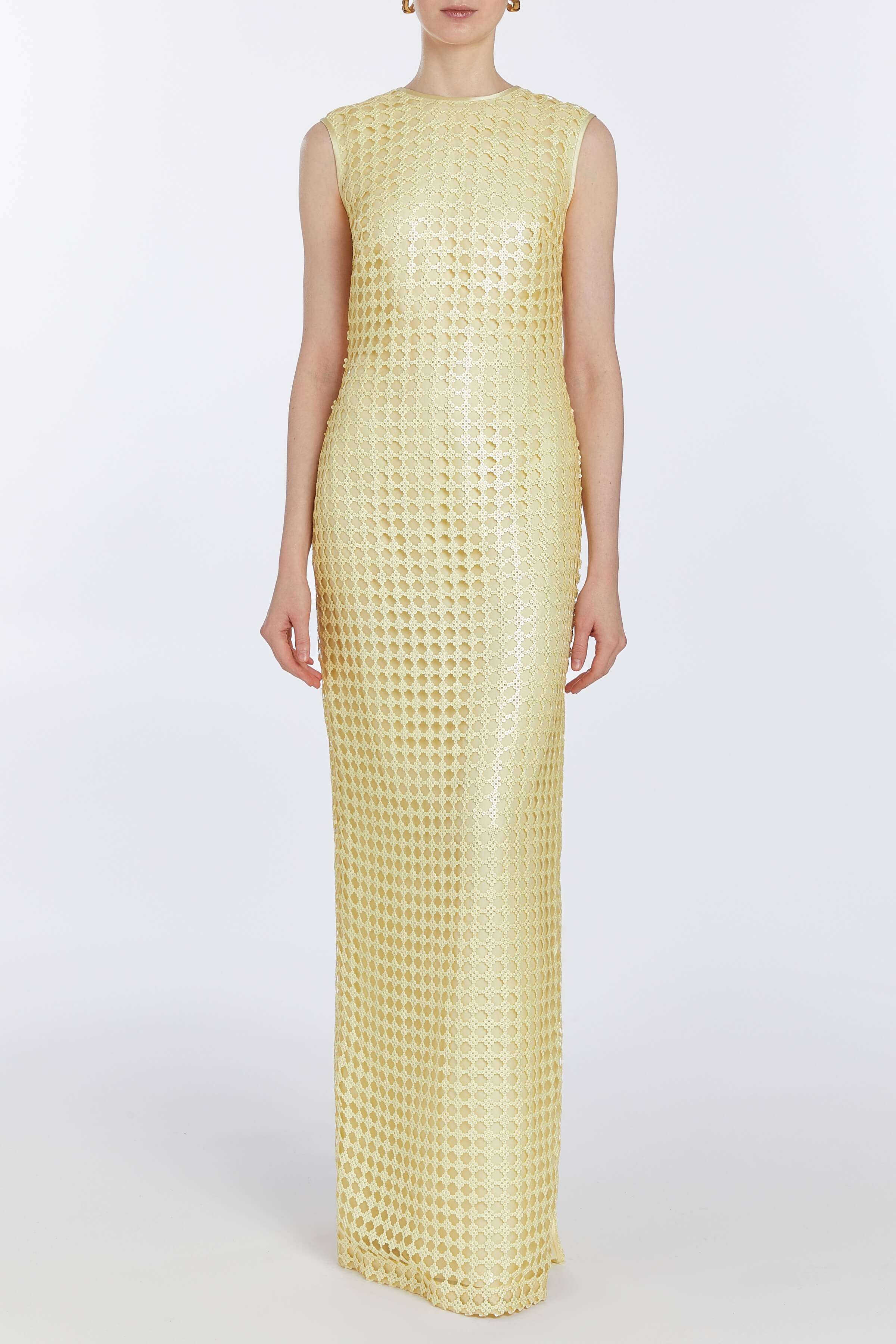 Sonja Yellow Sequin Net Gown