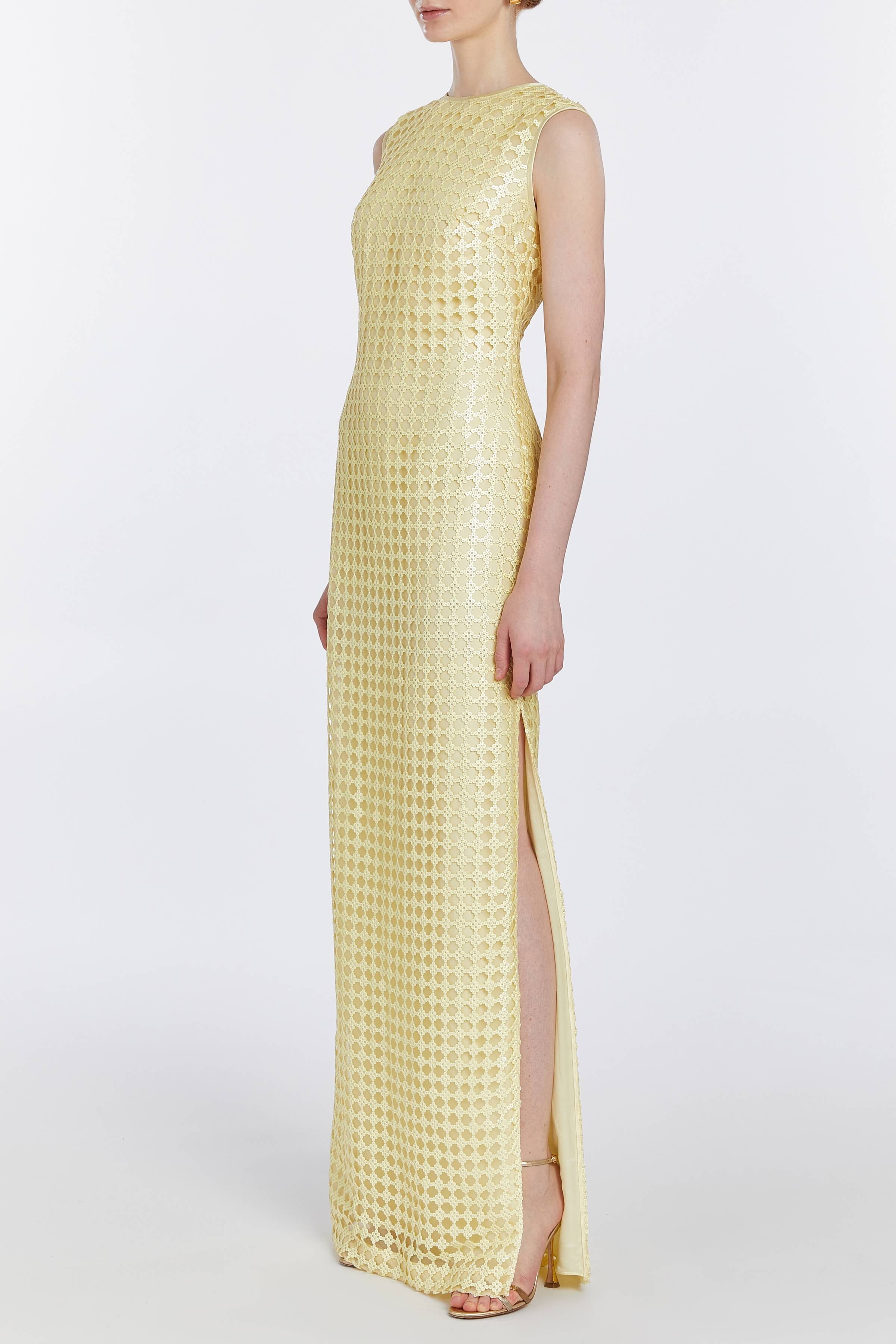 Sonja Yellow Sequin Net Gown