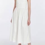 Leia Off-White Ruched Halter Midi Dress