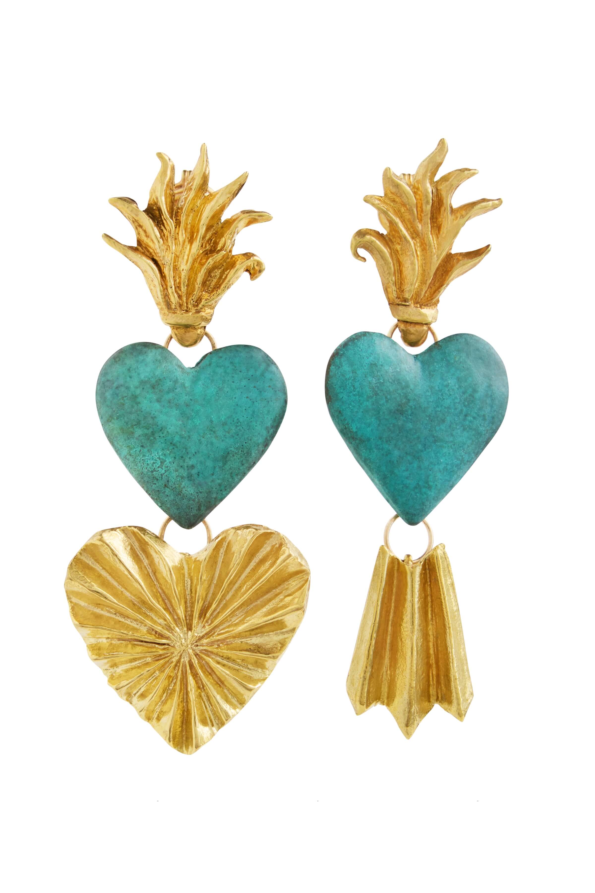 Amore Sacro Patinated Bronze Sacred Heart Earring