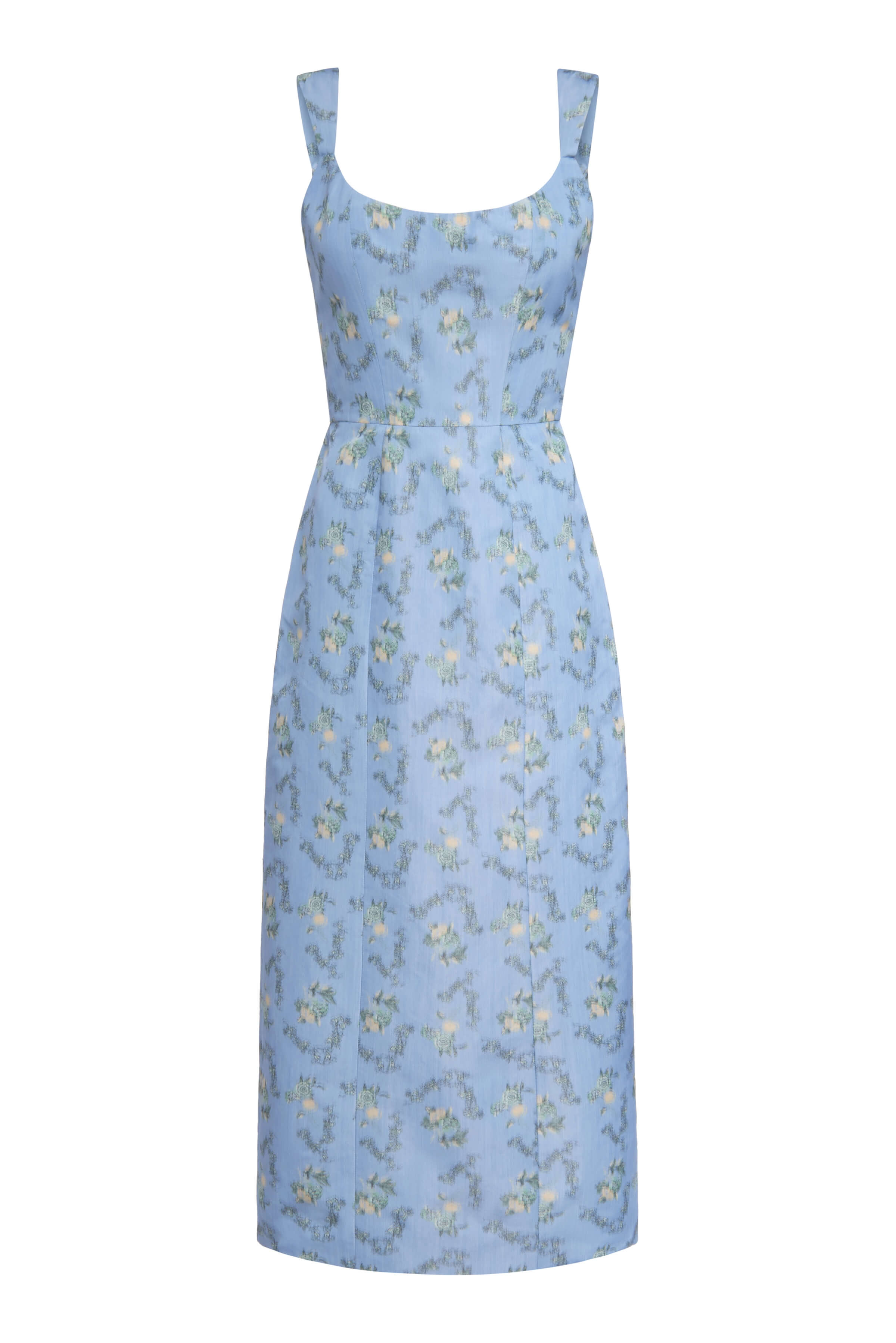 Numa Blue Floral Ikat Corset Midi Dress