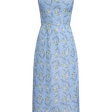Numa Blue Floral Ikat Corset Midi Dress