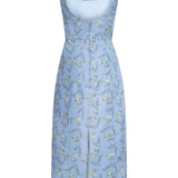 Numa Blue Floral Ikat Corset Midi Dress