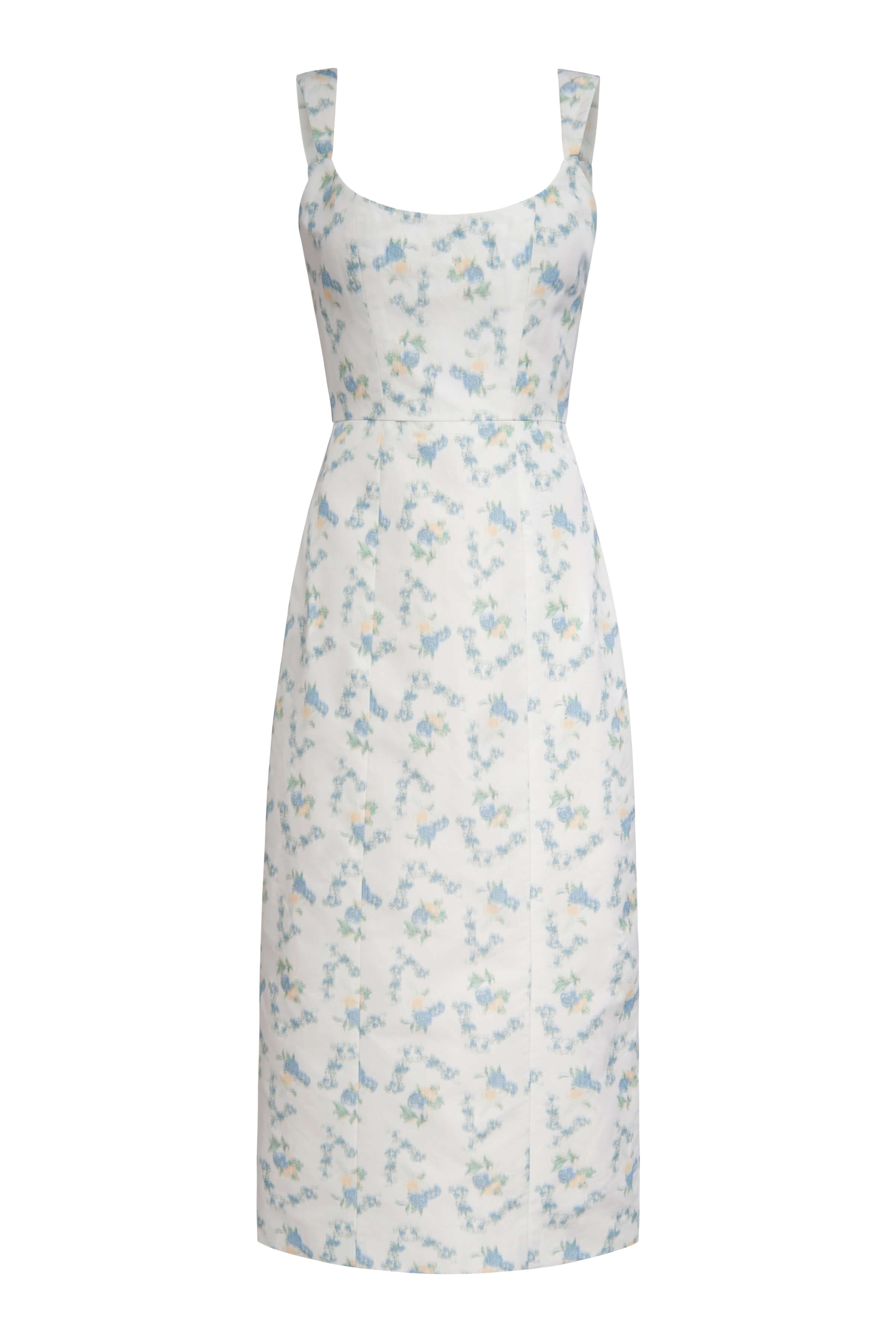 Numa White Floral Ikat Corset Midi Dress