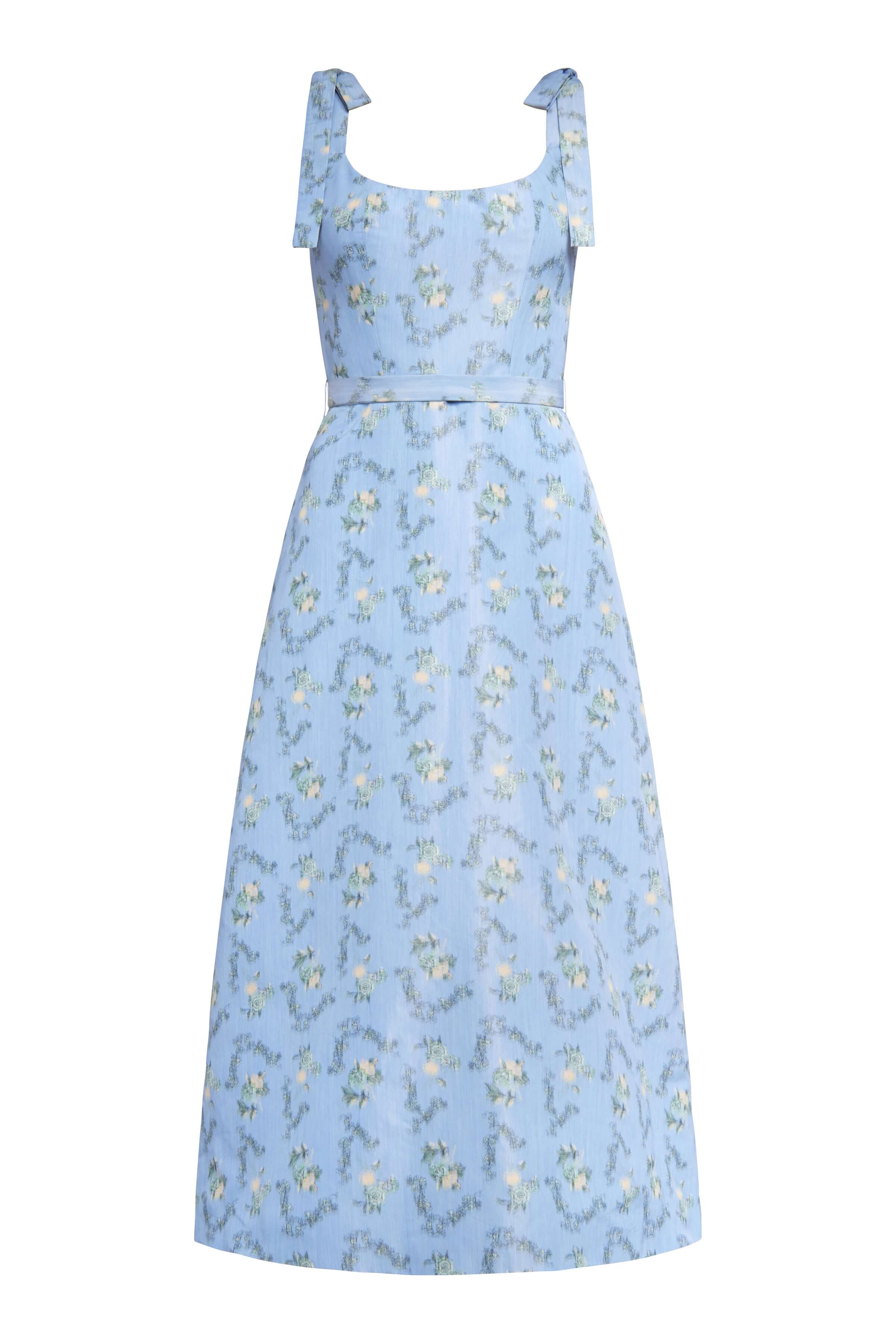 Serafina Blue Floral Ikat Midi Dress