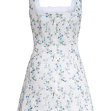 Corinne Blue Vine Beaded Shantung Mini Dress