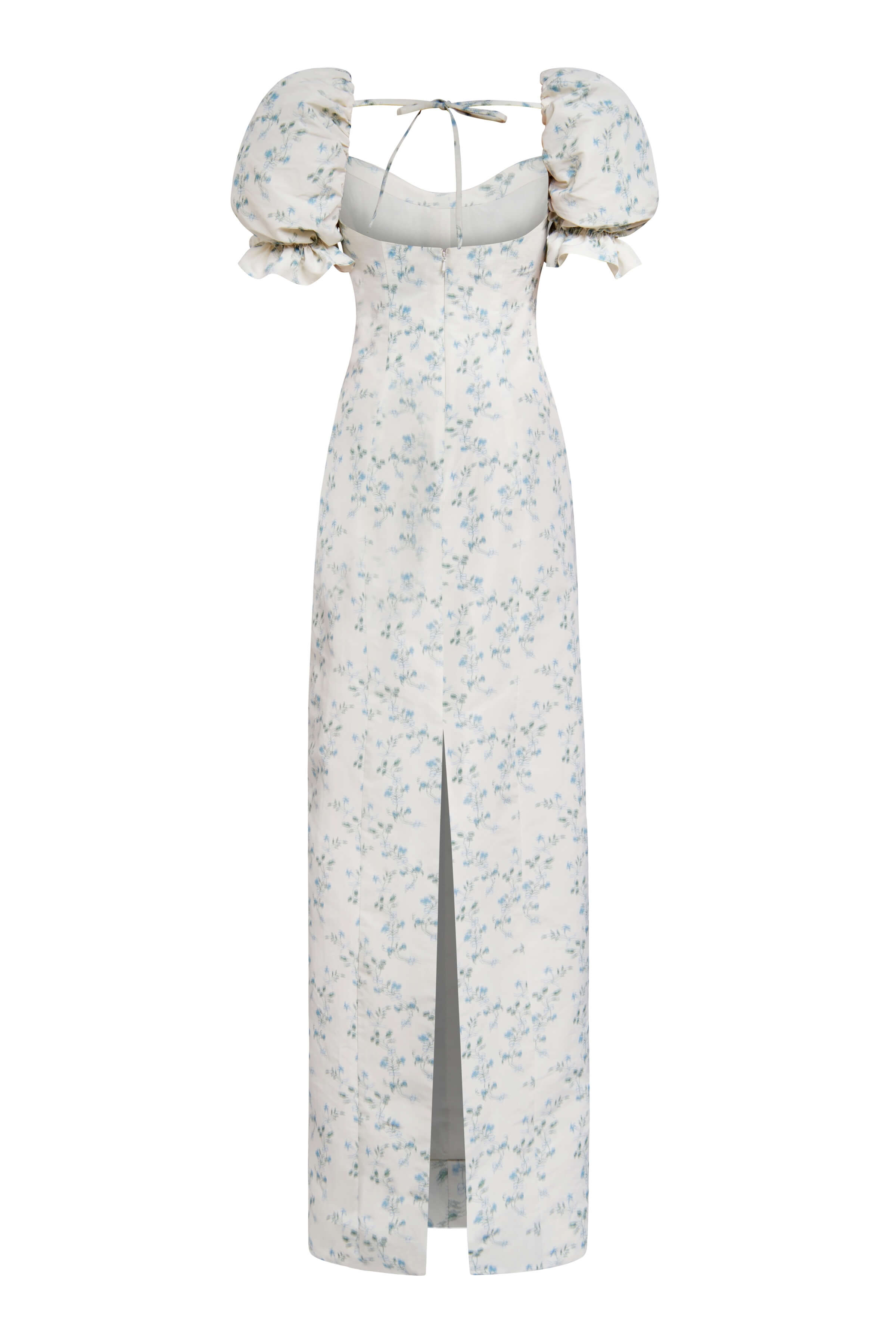 Isidore Blue Bow Floral Ikat Column Gown