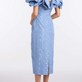 Pollyanna Wedgewood Floral Taffeta Midi Dress