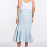 June Cornflower And Mint Brocade Asymmetric Flounce Midi Skirt