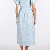 Lillian Cornflower And Mint Brocade Midi Dress