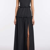 Alanna Black Gingham Taffeta Ruffle Tiered Gown