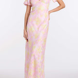 Lilou Floral Satin Puff Sleeve Gown