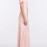 Lilou Floral Satin Puff Sleeve Gown