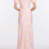Lilou Floral Satin Puff Sleeve Gown