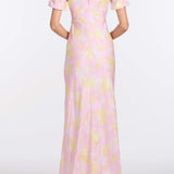 Lilou Floral Satin Puff Sleeve Gown