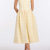 Giorgie Lemon Textured Stripe Midi Dress