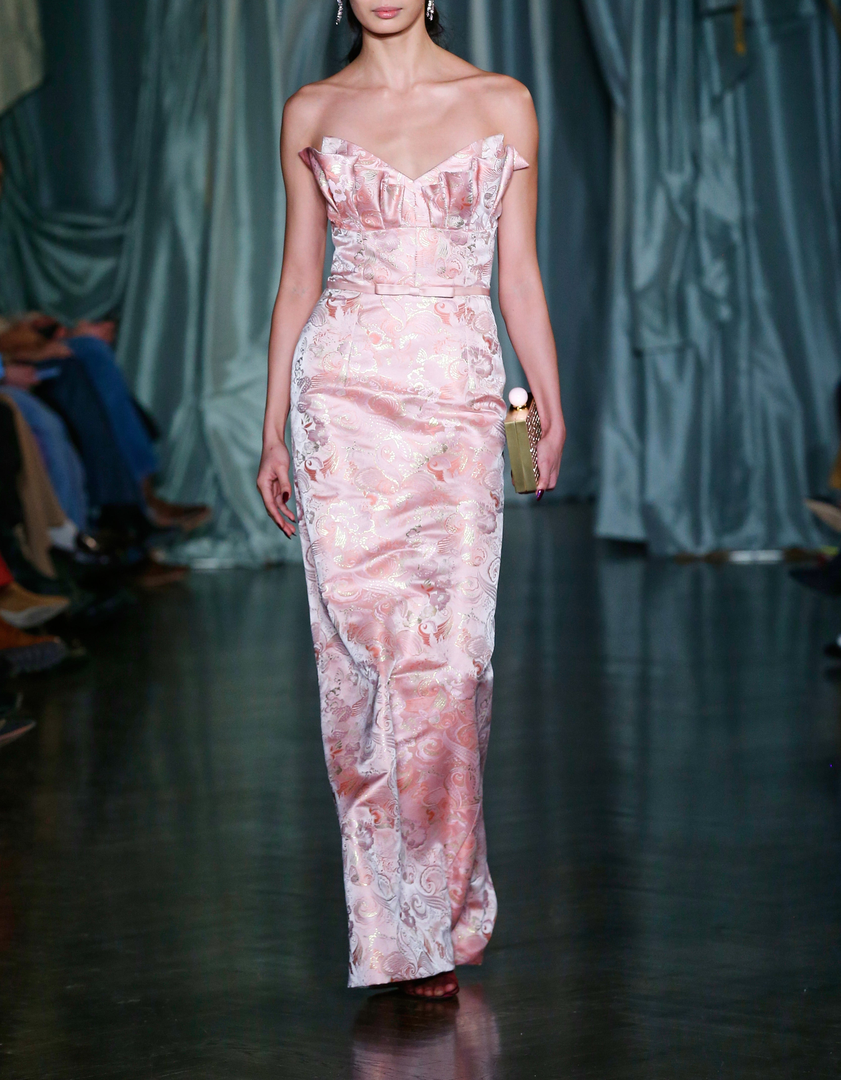 FINAL SALE: Rita Pink Butterfly Brocade Column Gown