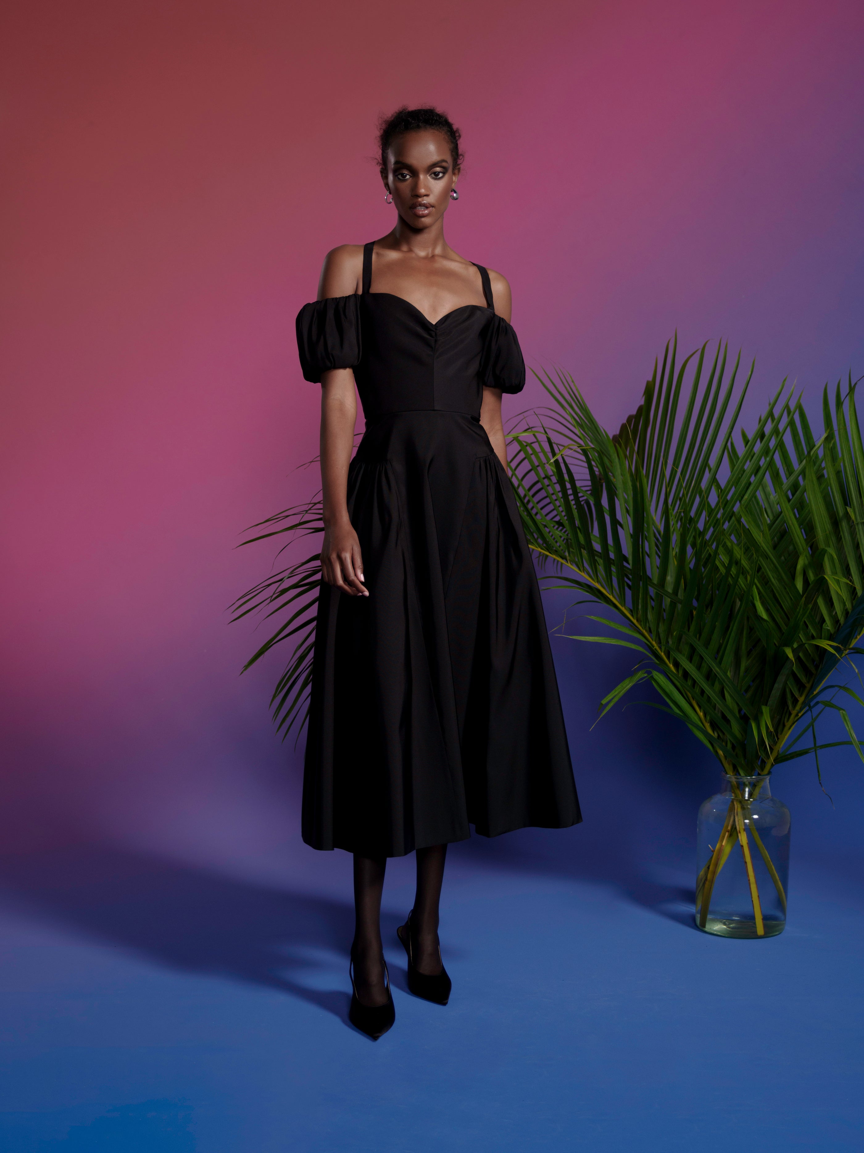 Luecia Mini Dress - Asymmetric One Shoulder Puff Sleeve Dress in