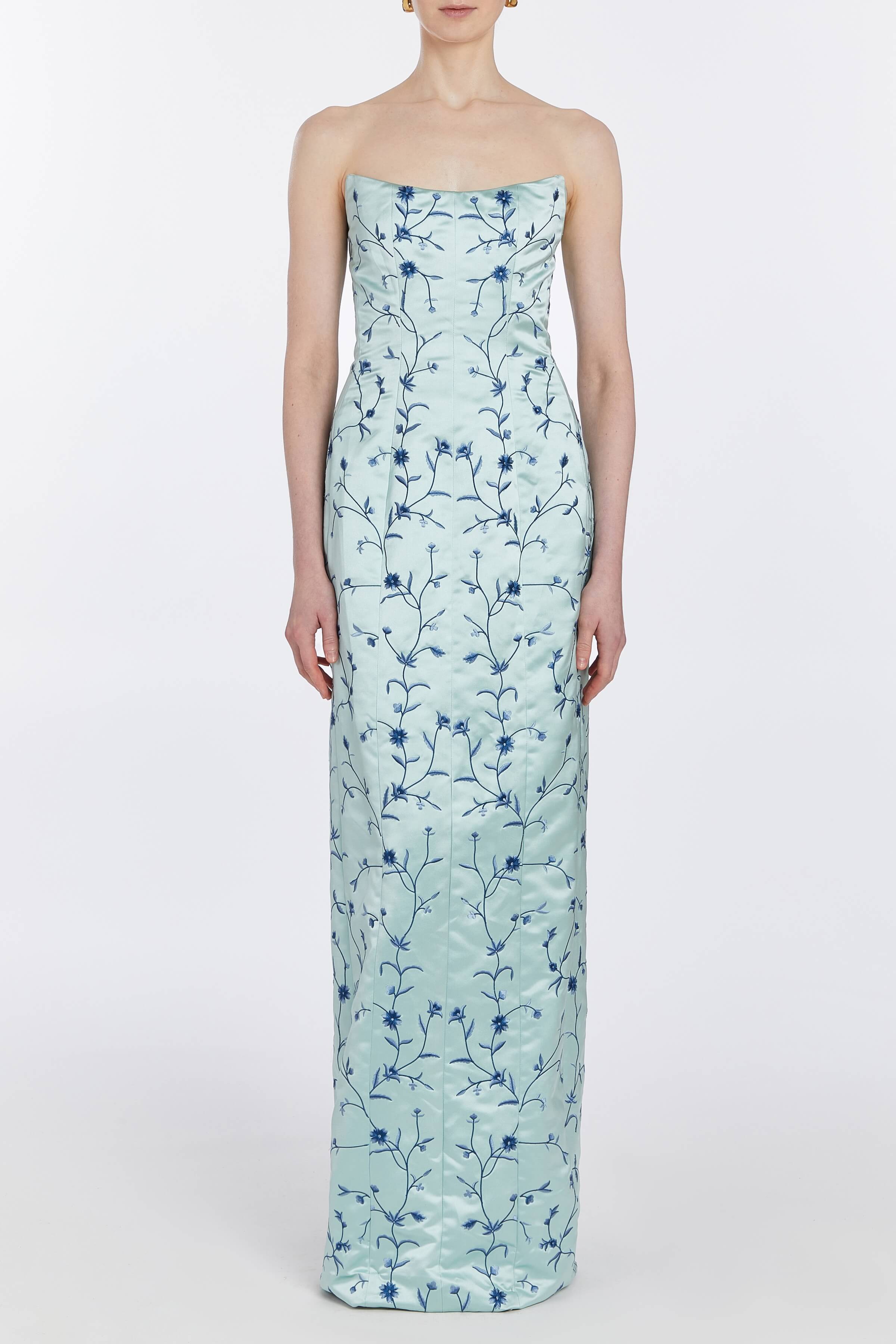 Odessa Embroidered Silk Column Gown