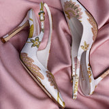 Larroudé x Markarian Kaitlan Pump In Pink And Gold Floral Brocade
