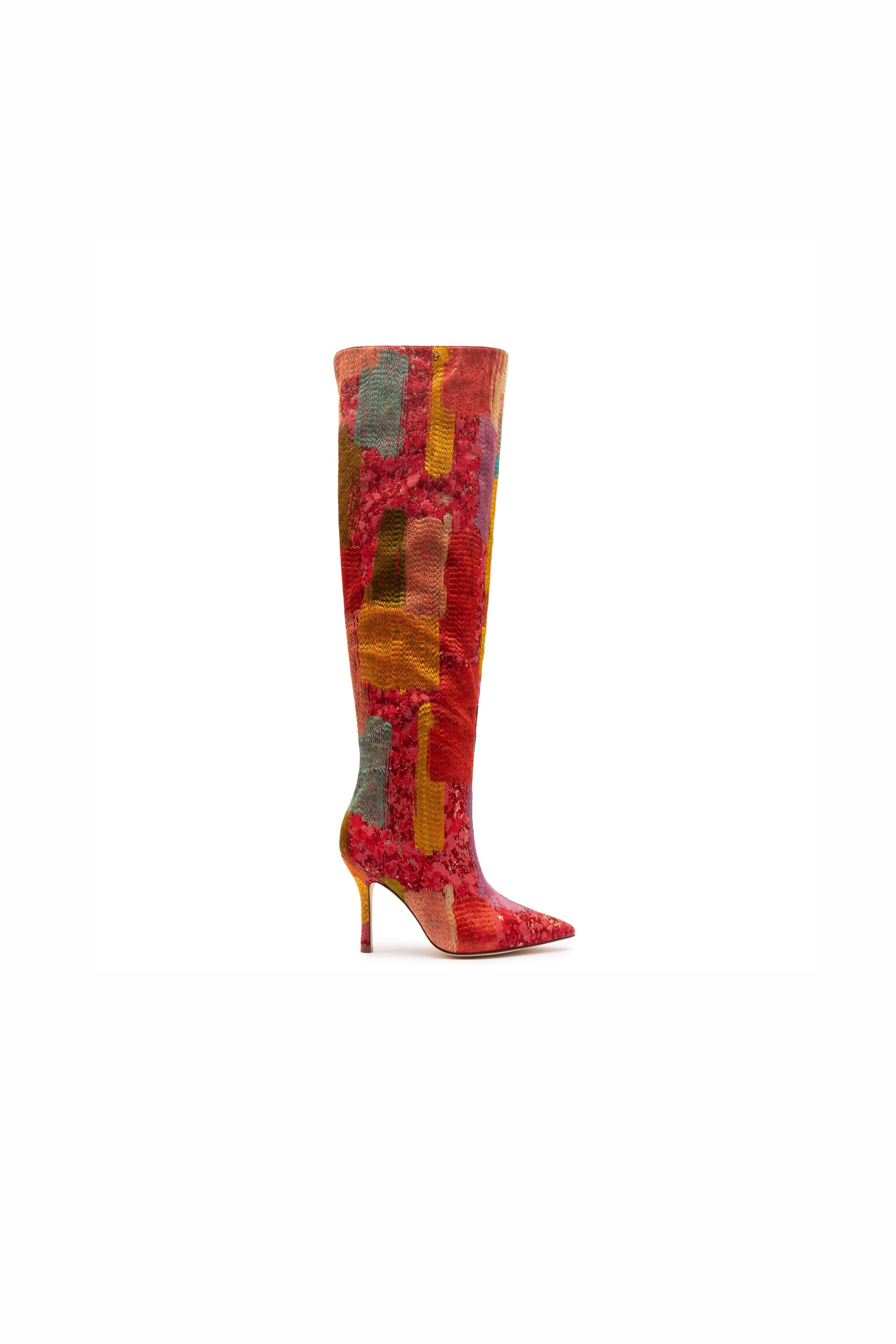 Larroudé x Markarian Boot In Red Patch Work Fabric