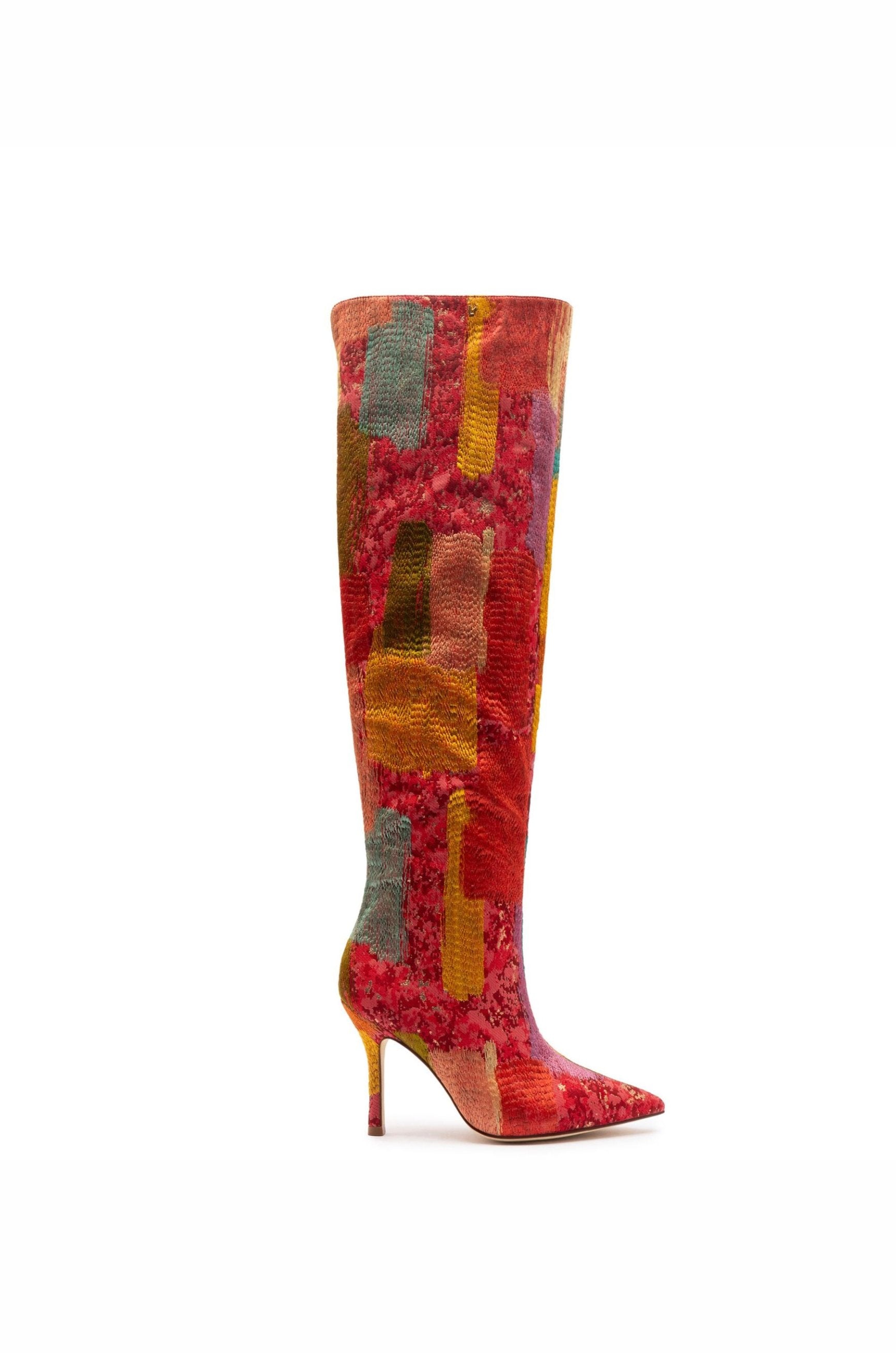 Larroudé x Markarian Boot In Red Patch Work Fabric