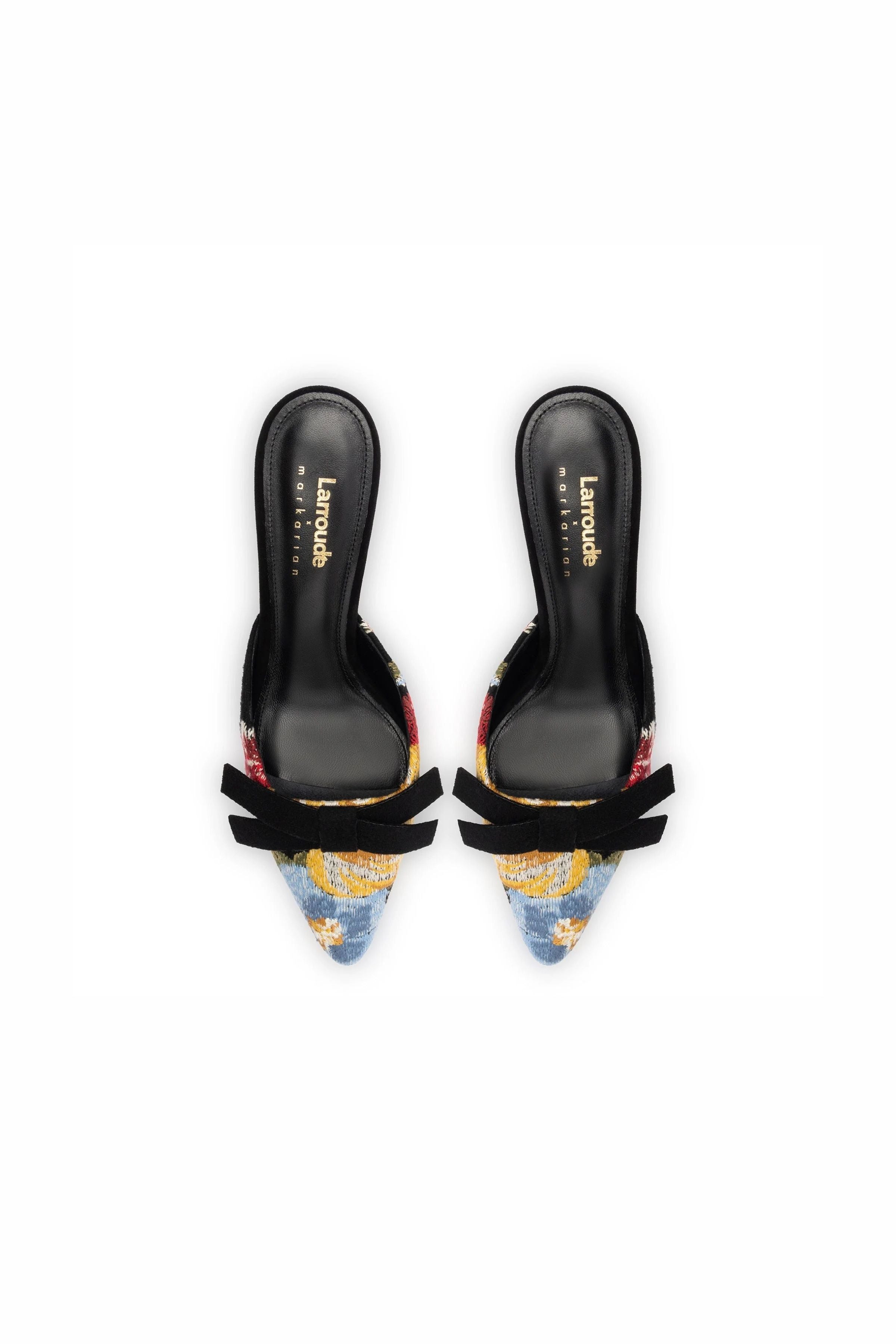 Larroudé x Markarian Mule In Black Wool and Floral Embroidery