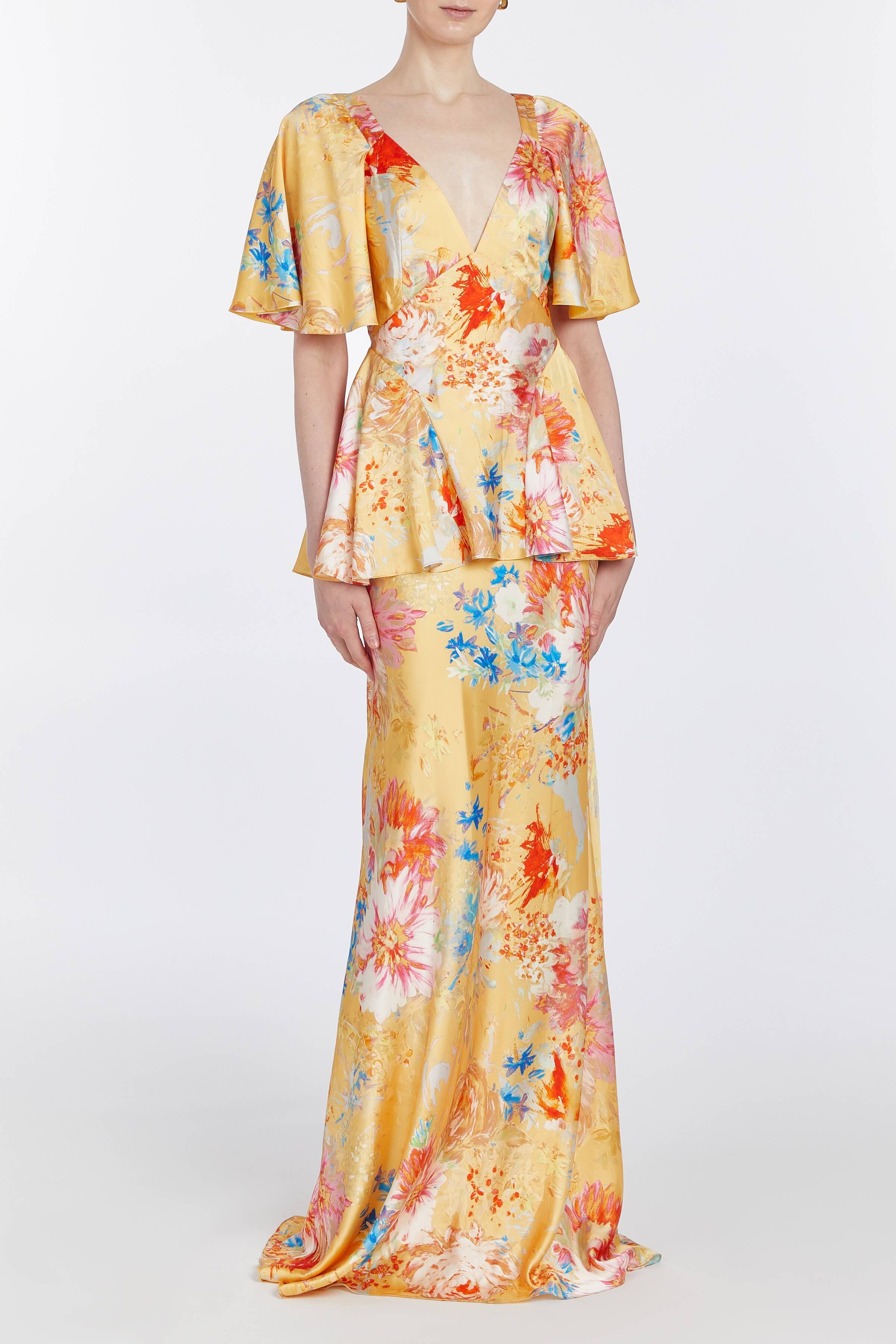 Willow Yellow Printed Satin Gown