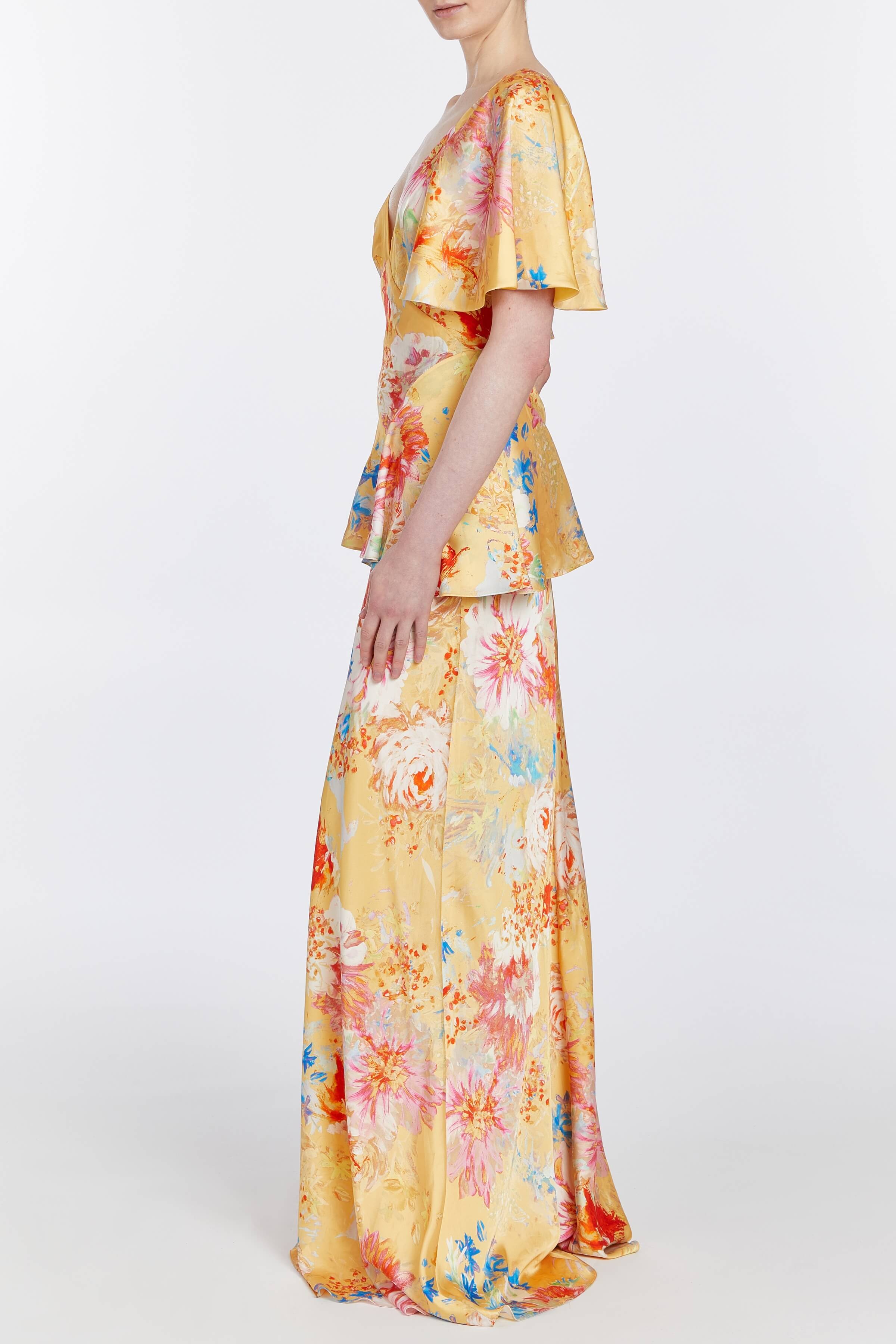 Willow Yellow Printed Satin Gown