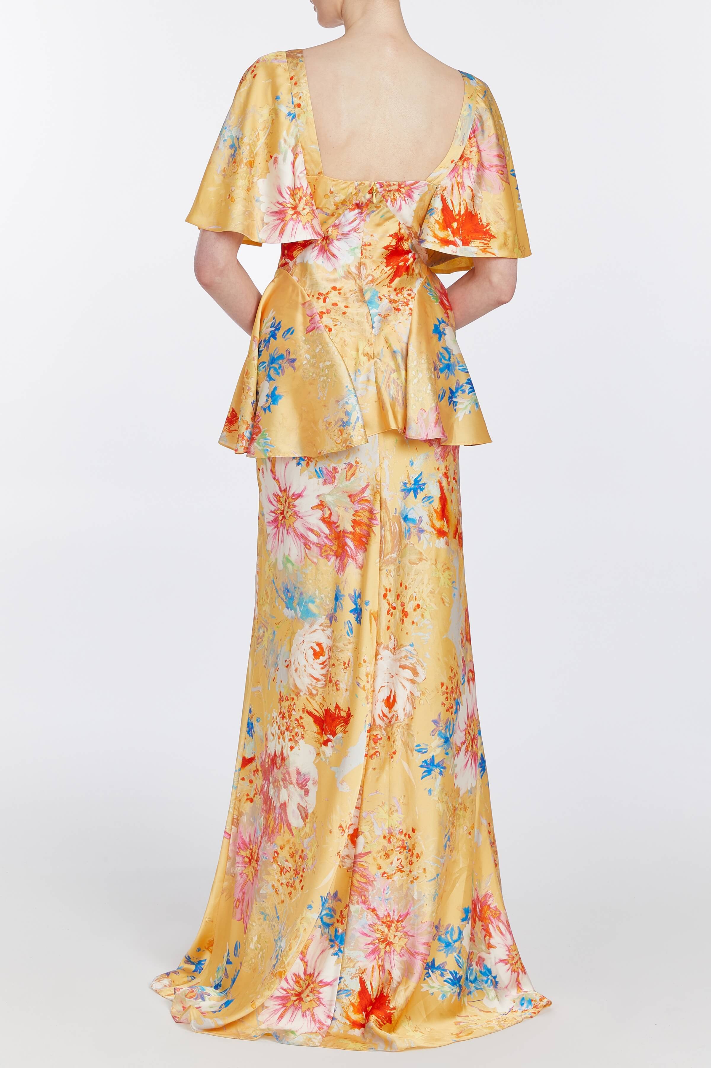 Willow Yellow Printed Satin Gown