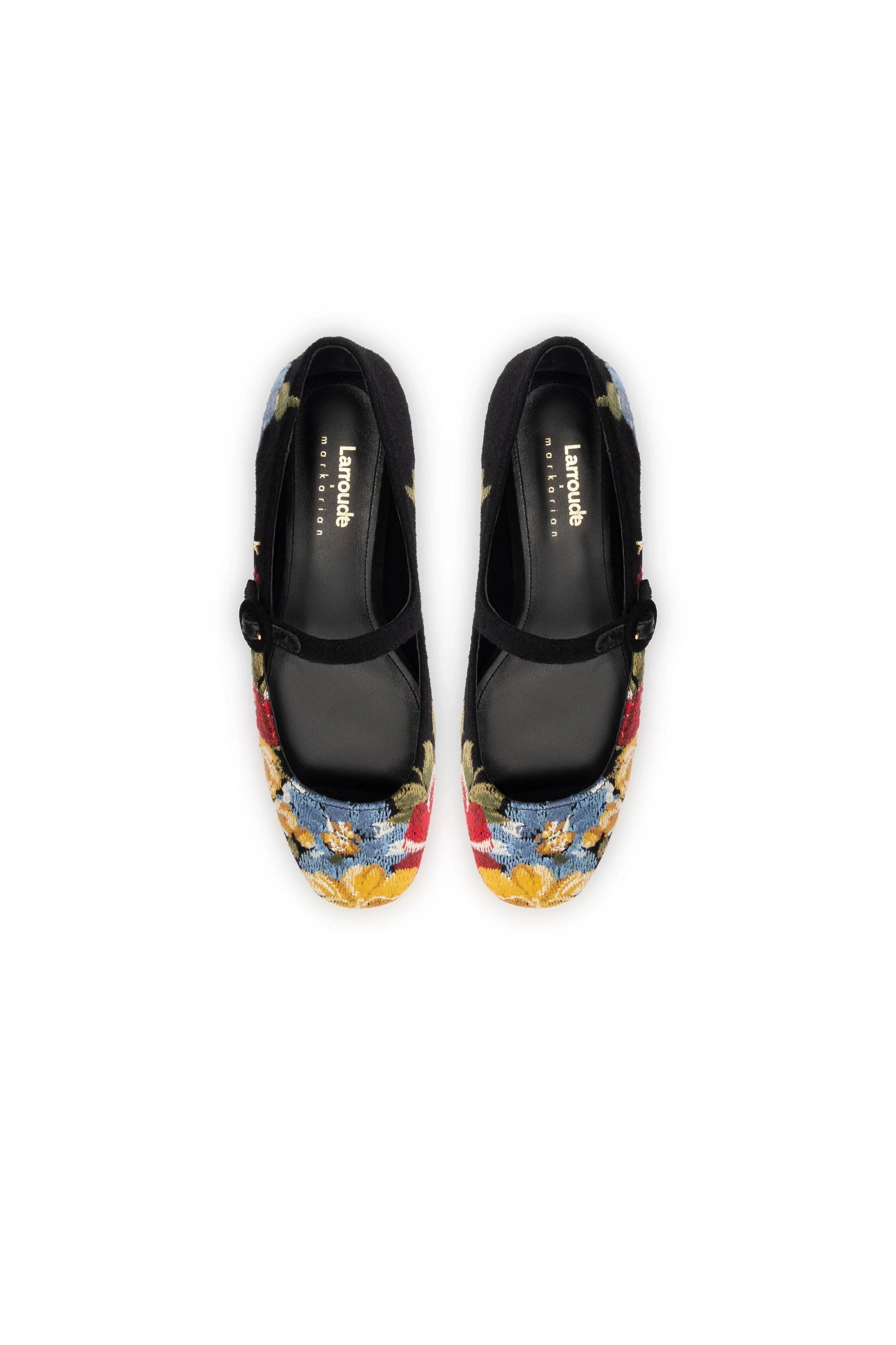 Larroudé x Markarian Flat In Floral Wool and Black Embroidery