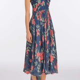Erica Red Bloom Chiffon Midi Dress