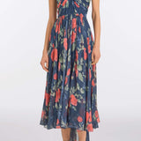 Erica Red Bloom Chiffon Midi Dress