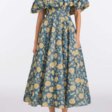Freesia Dusk Marigold Ikat Midi Dress