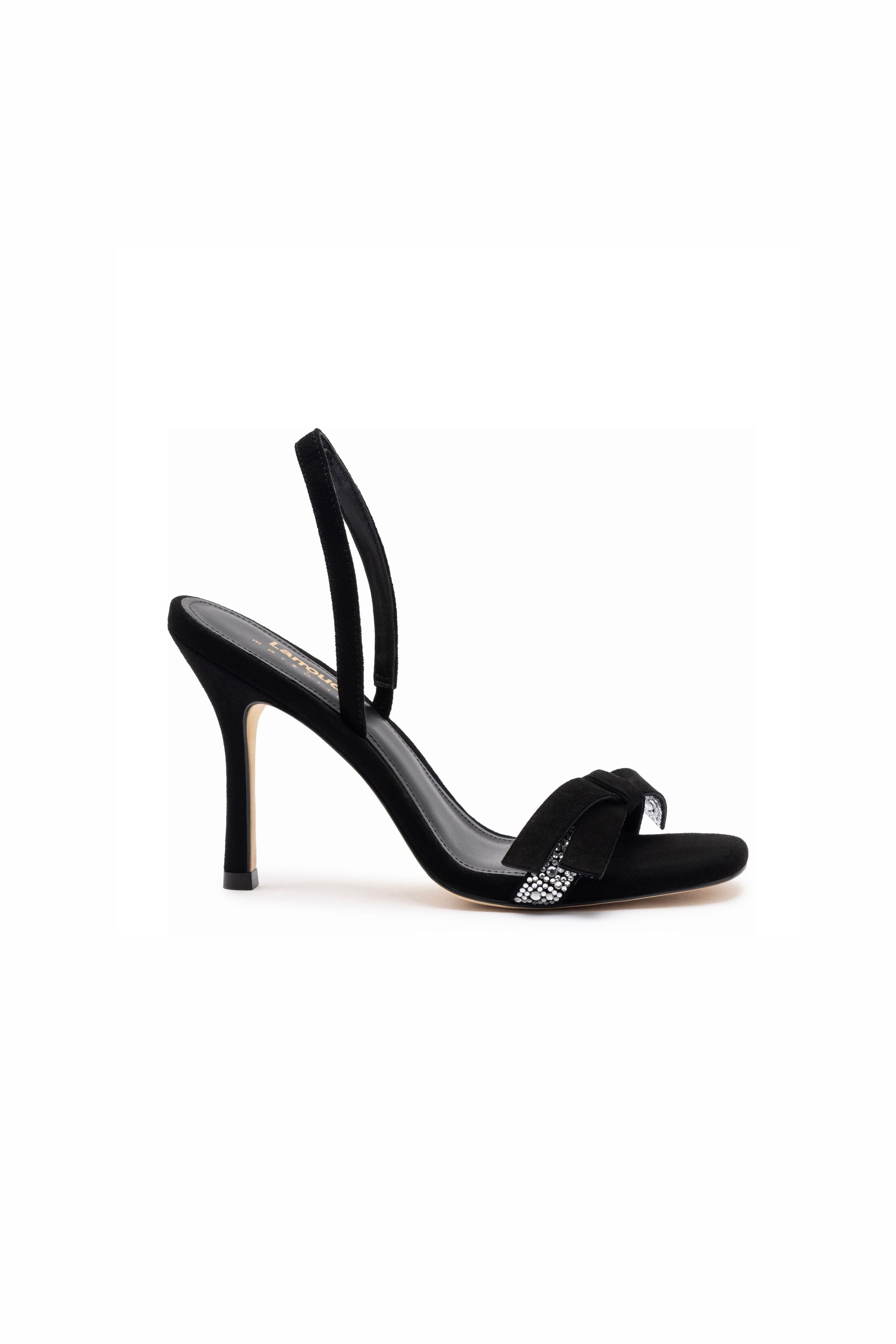 Larroudé x Markarian Sandal In Black Suede and Crystals