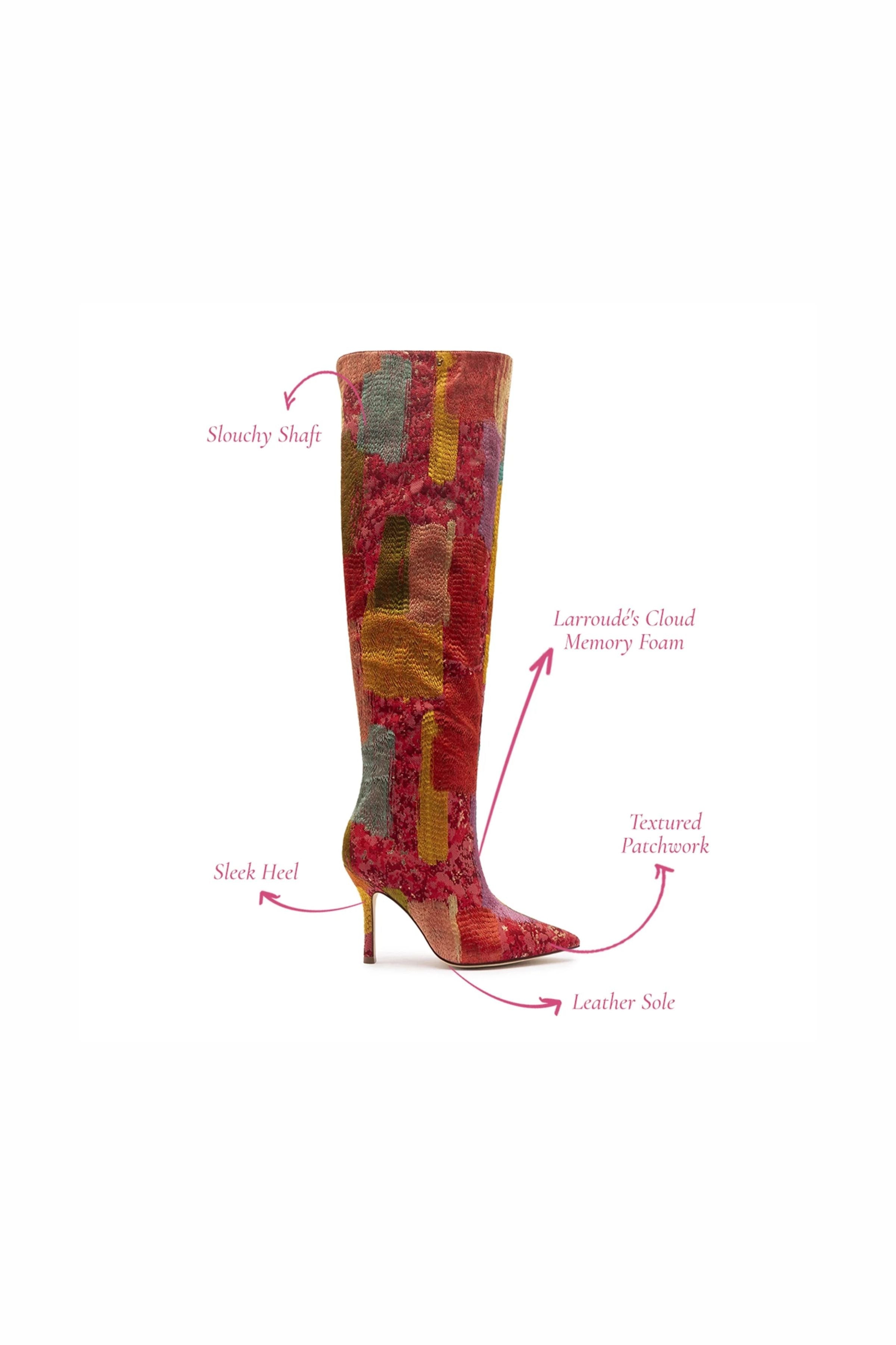 Larroudé x Markarian Boot In Red Patch Work Fabric