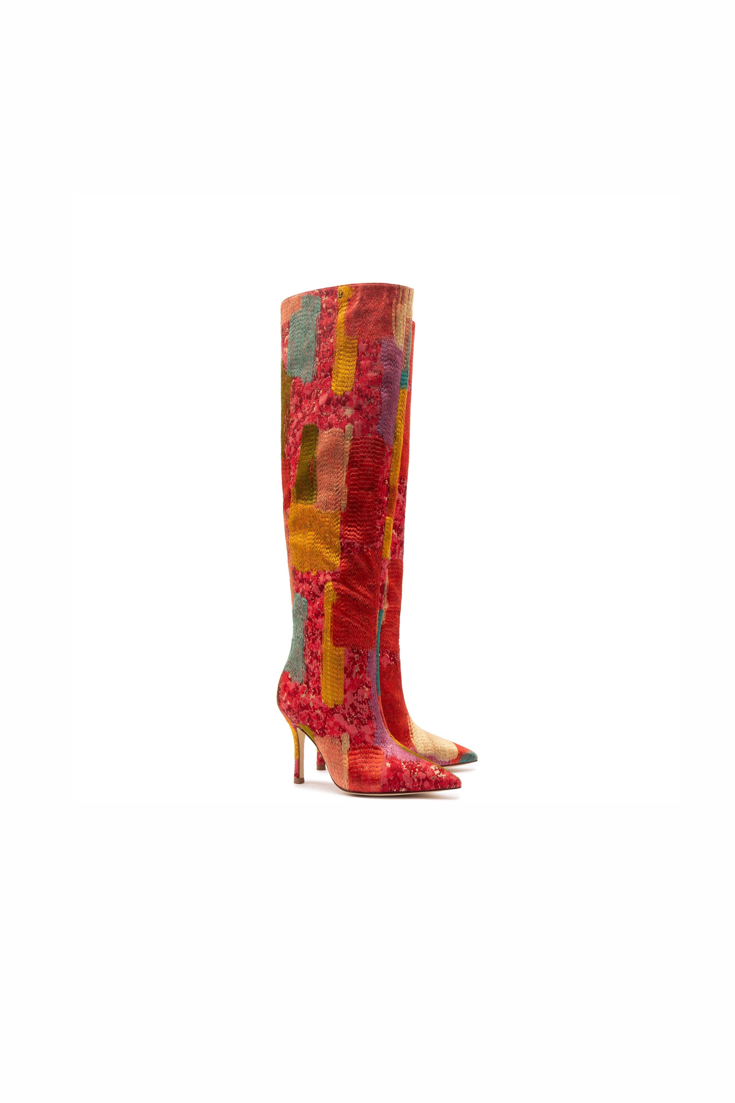 Larroudé x Markarian Boot In Red Patch Work Fabric