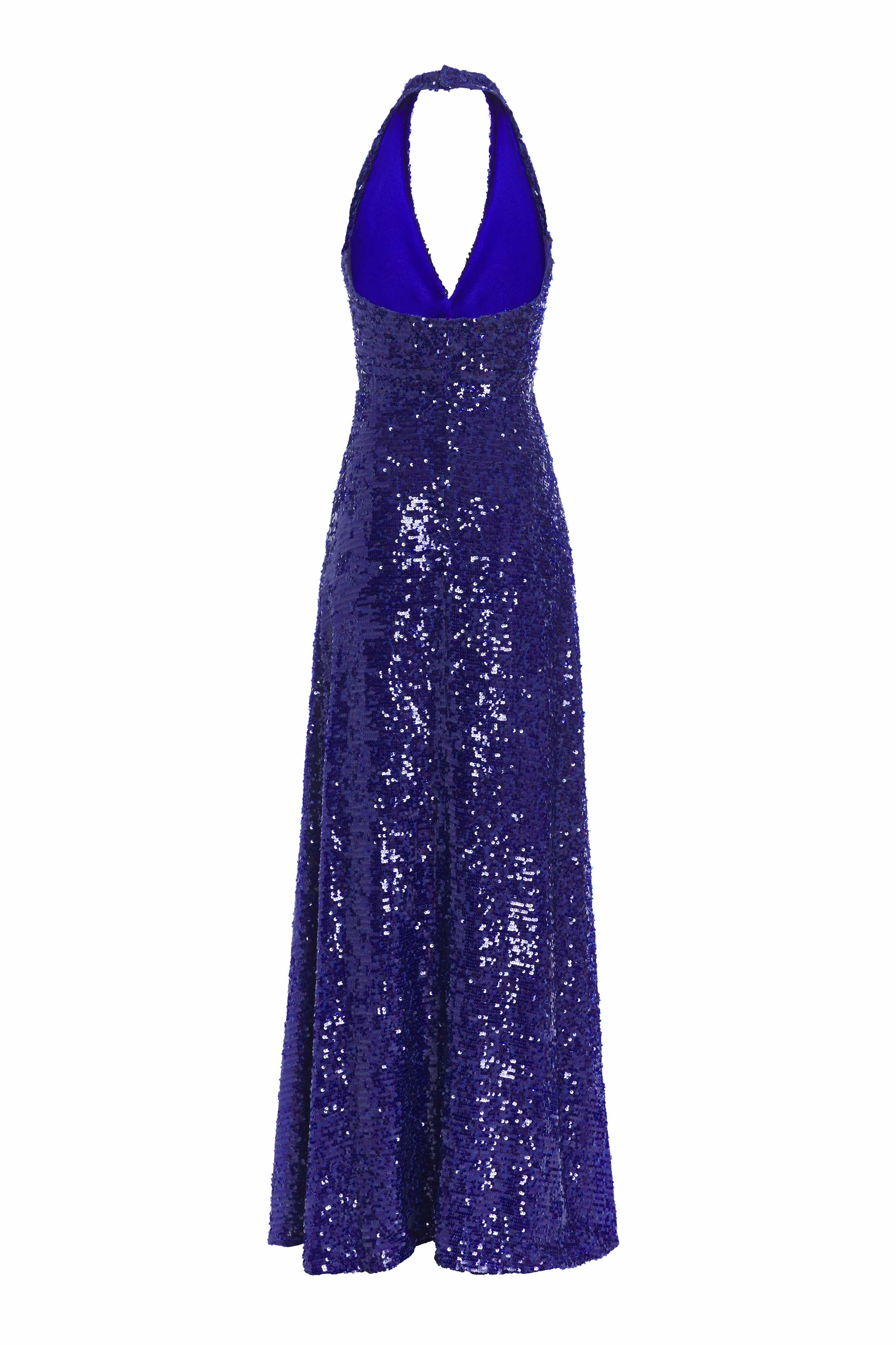 Eartha Cobalt Sequin Halter Gown