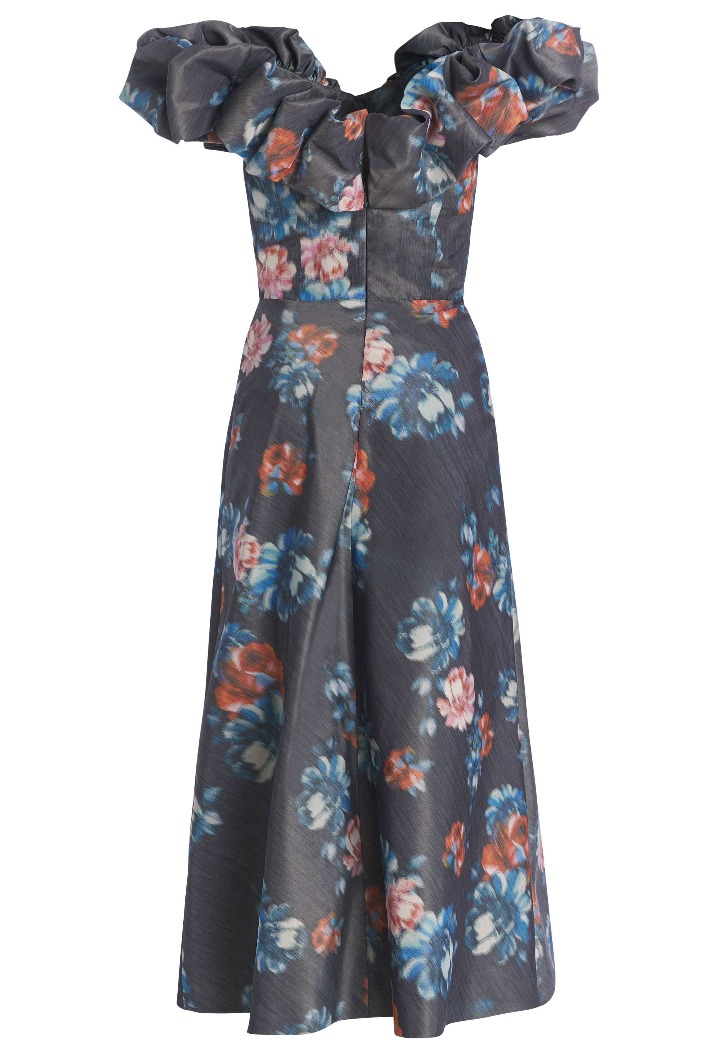 Giada Dark Floral Ikat Off The Shoulder Midi Dress