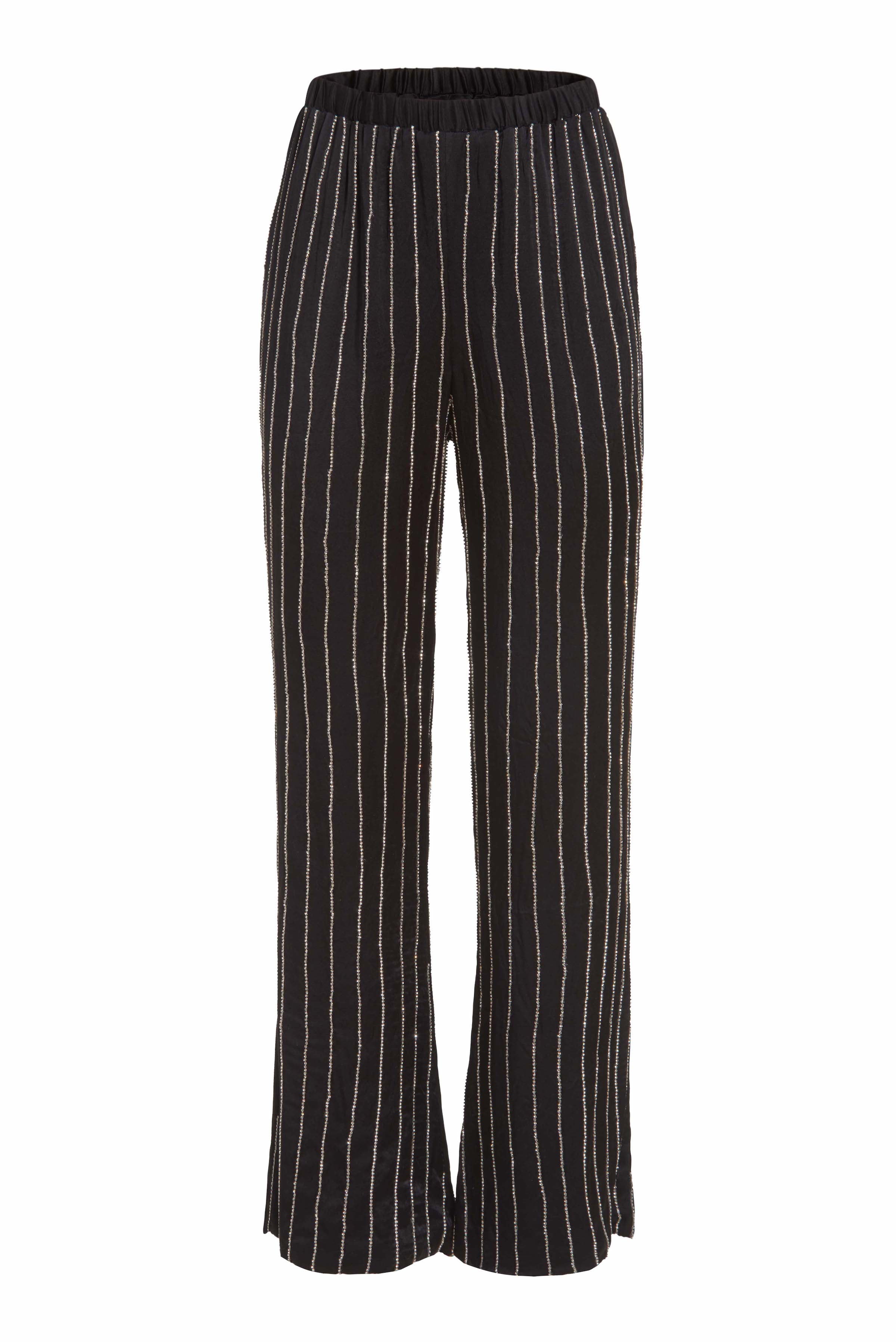Gigi Black Rhinestone Embellished Cropped Easy Pant